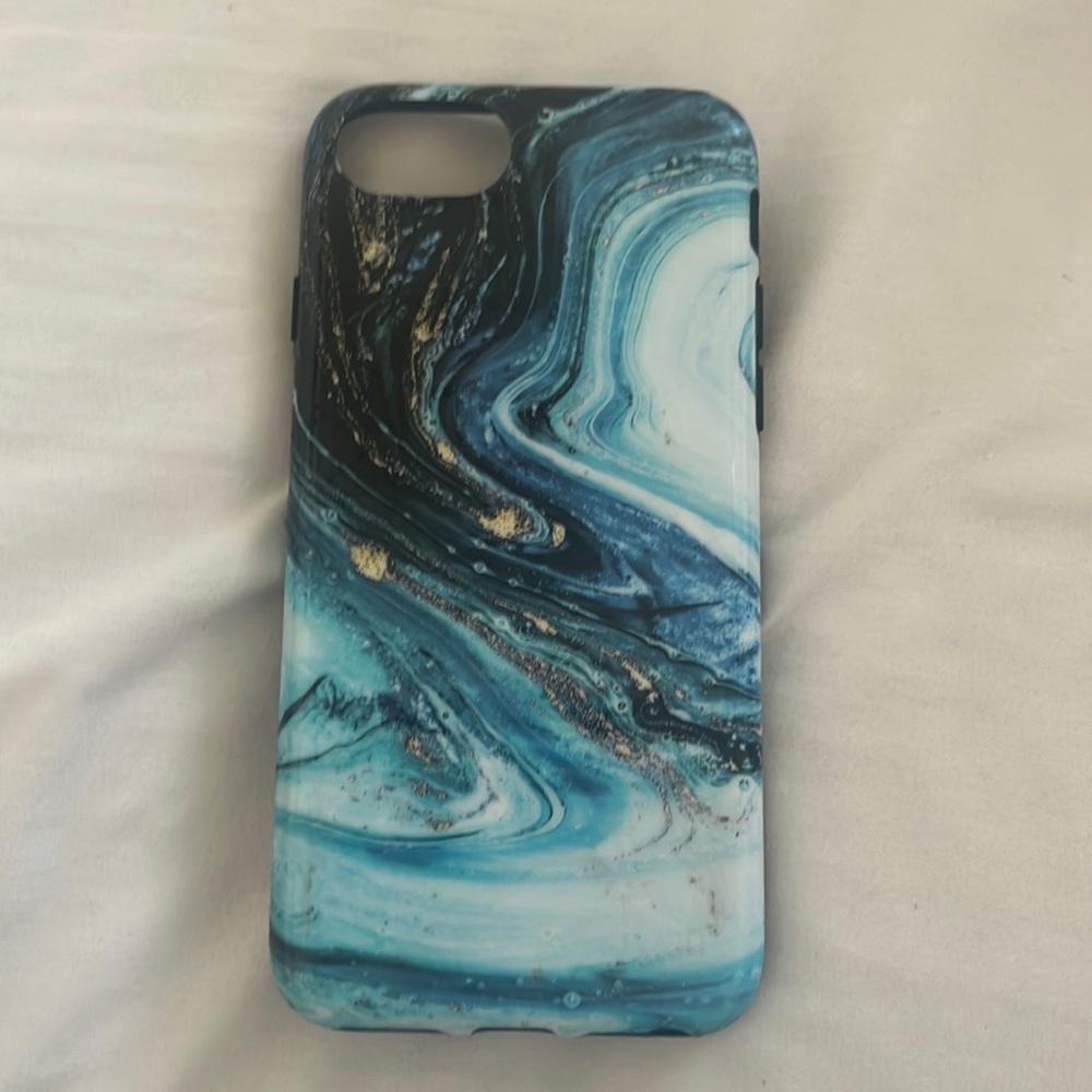 Blue and black marble design SE phone case